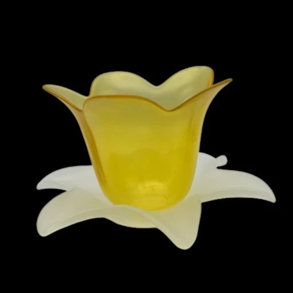 Tulip Flower Yellow Frosted Glass Votive Candle Holder Tea Light Italy 7.5" NWOT